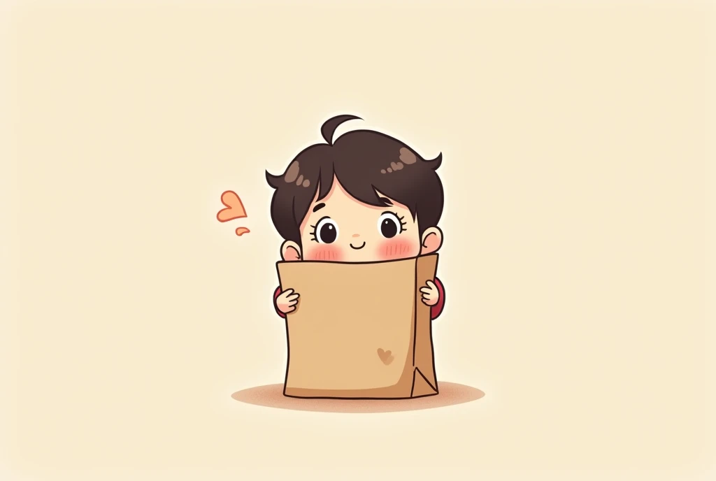 Cartoon image of a covered by a paper bag, cartoon, cute cartoon, cute cartoon style, motherly love, cute illustration, clean anime art, simple background