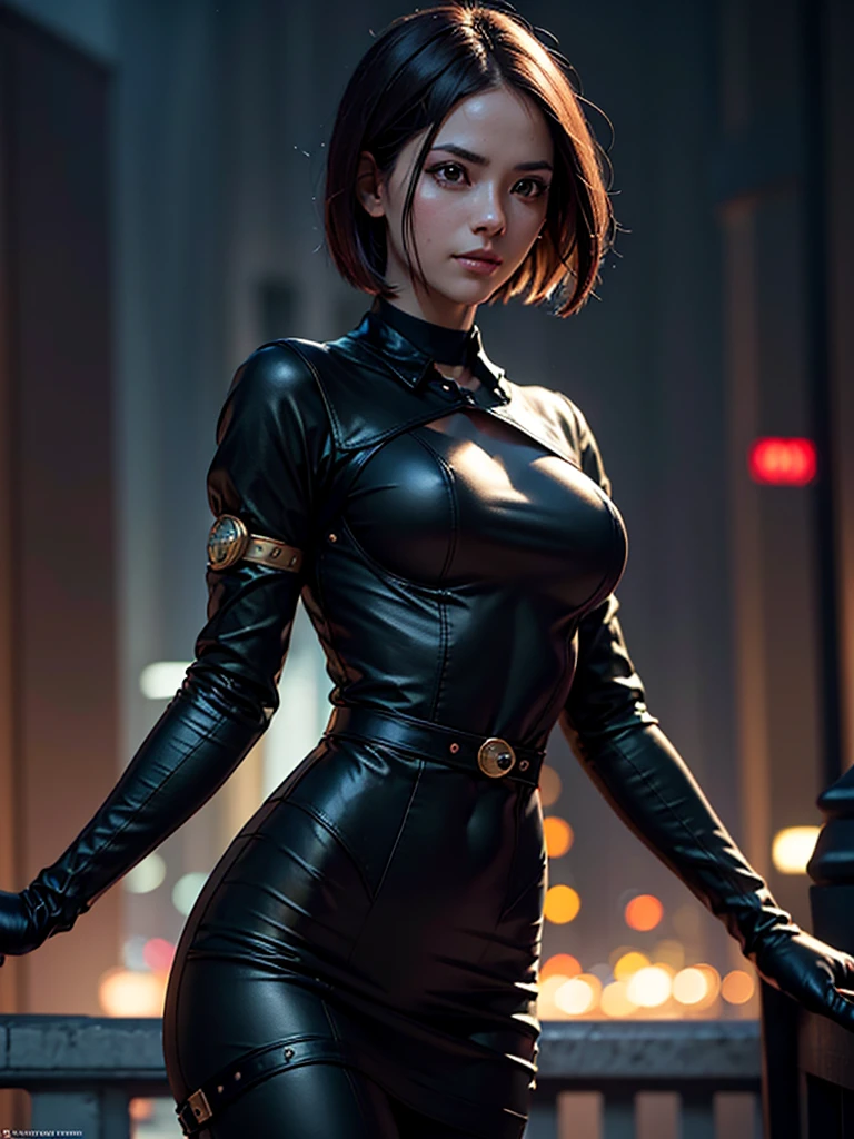 (at night), in a video game scene in the background of a beautiful city at night, raining, alone, standing looking straight ahead, a green woman's military suit, black gloves, semi-short hair, ((hair semi short)), 1 girl, 30 years old, young woman, perfect hands, Beautiful fingers, Beautiful long legs, Beautiful body, Beautiful nose, Beautiful character design, perfect face, looking straight at the viewer with a serious and very upset gesture, He has a black whip in his hand (focusing on his face), closed mouth, light_smile, official art, extremely detailed CG unity 8k wallpaper, perfect lighting, bright and colorful front lighting, shiny skin (masterpiece: 1.0 ), (Best_quality: 1.0), ultra High resolution, 4k, ultra detailed photography, 8K, hdr, High resolution, Nonsense:1.2, Kodak portrait 400, film grain, Background blur, bokeh:1.2, Lens flare, ( vibrant_color:1.2), professional photography, (Beautiful, breasts: 1.4), (Beautiful_face: 1.5), (narrow waist),
