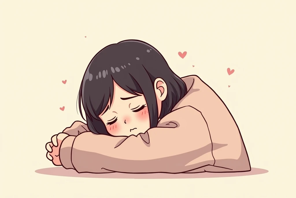 Cartoon image of a who is depressed and wants to hide herself, cartoon, cute cartoon, cute cartoon style, motherly love, cute illustration, clean anime art, simple background