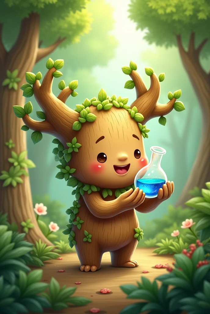 Camphor tree character cute Beaker in hand