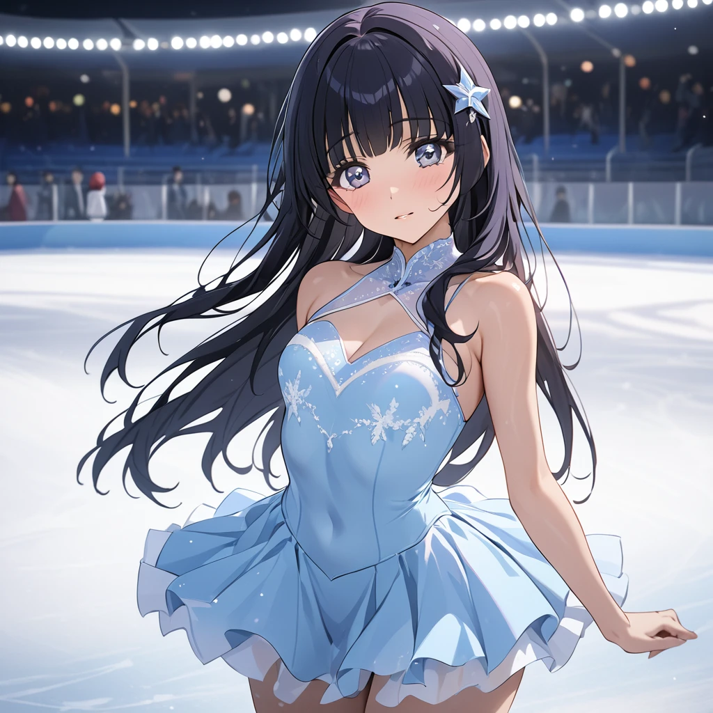 ((Highest quality)), ((masterpiece)), (detailed), （Perfect Face）、The woman is Reika Aoki with semi-long hair、A woman is wearing a figure skating costume on an ice rink