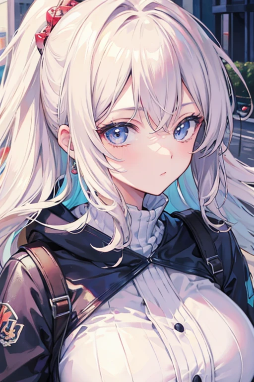 (best-quality:0.8),, (best-quality:0.8), perfect anime illustration, extreme closeup portrait of a pretty woman walking through the city