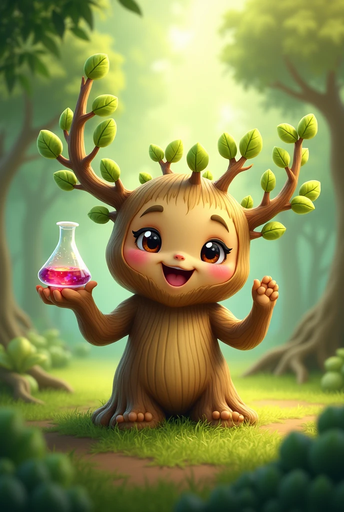 Camphor tree character cute Beaker in hand