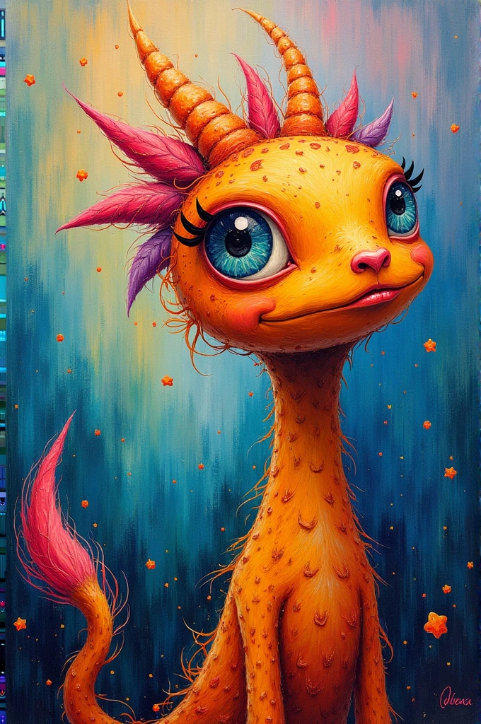 A painting using crayons, oil paints