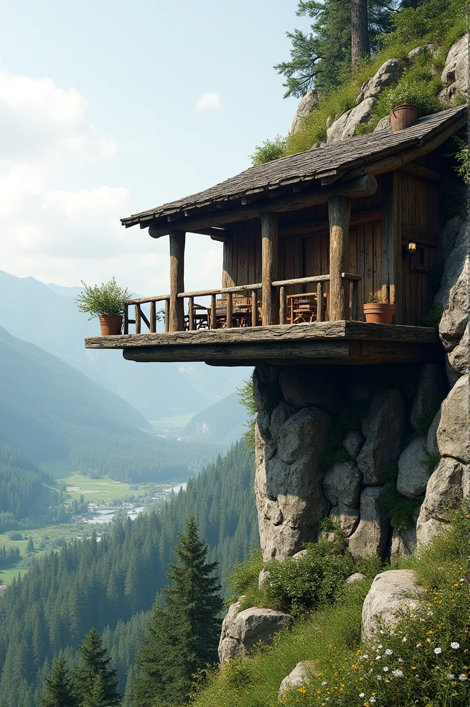 Rustic cantilevered terrace