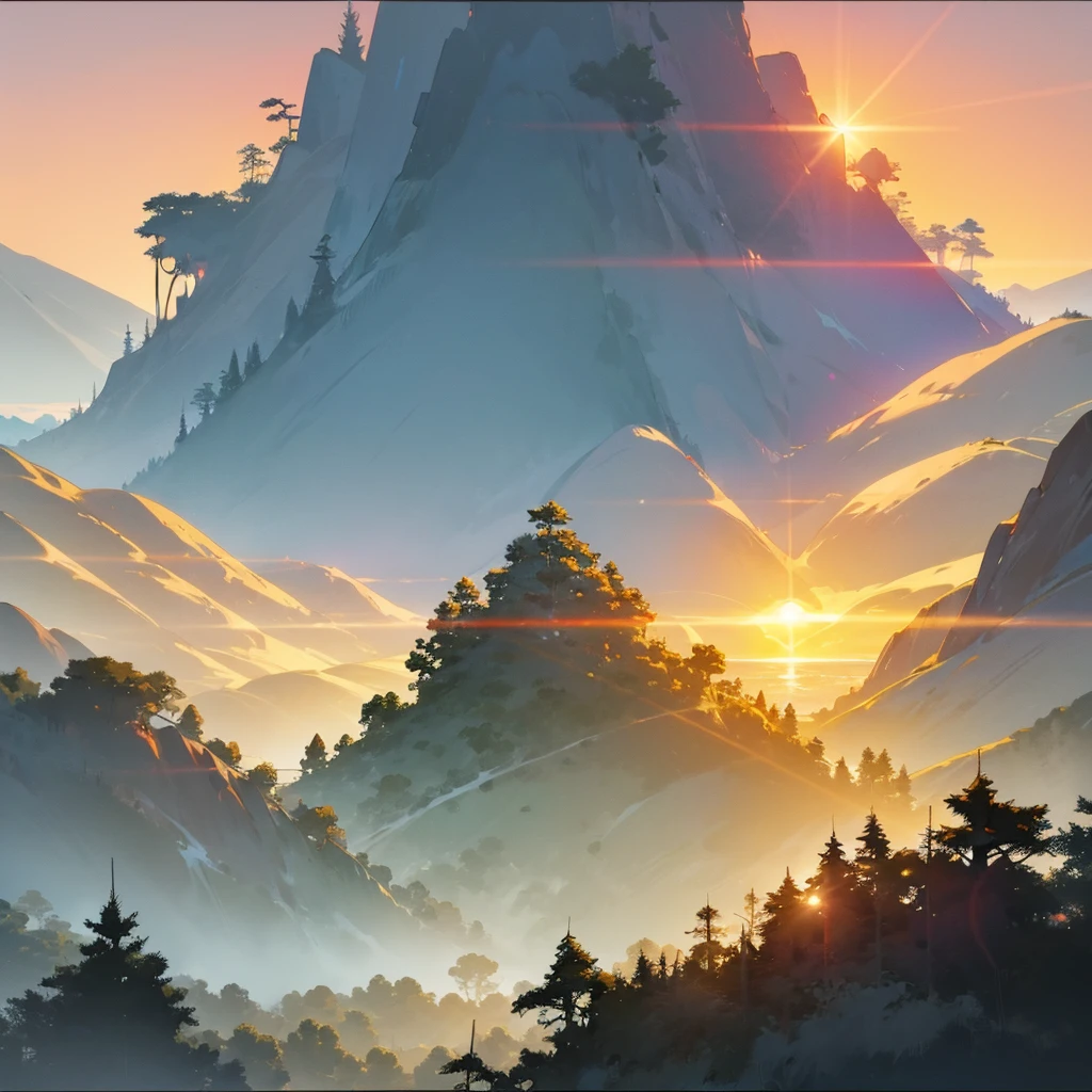 Landsacpe scenario at mountain and jungles fogg sun set 