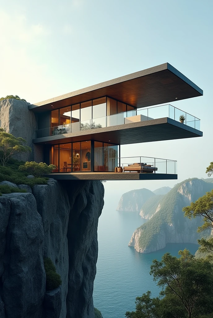 Cantilevered terrace with bathrooms below