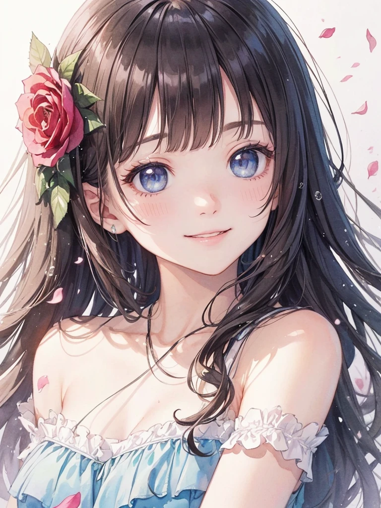The best smile、Arms stretched out、A shower of rose petals。 A happy moment surrounded by many beautiful flowers。 My body is covered with flowers、Coarse and fine watercolor、Soft and fantastical、pastel、fluffy、(Very delicate and beautiful)、(完璧なdetail)、(pastelカラー)、Soft texture:1.2、(mastepiece, best quality)、(Fine beautiful eyes)、(Detailed eyes and face)、(landscape)、(Ultra-detailed、Best Shadow)、(((Depth of written boundary)、Flower Shower、lover、When our eyes met, I couldn't help but smile、Natural smile、High resolution, masterpiece, Anatomically correct, 最高quality, detail, 高いdetail, Very detailed, 高quality, quality, Japanese women and Korean men、beautiful love、Illustration, 8k octane, Anime Style, Concept Art,