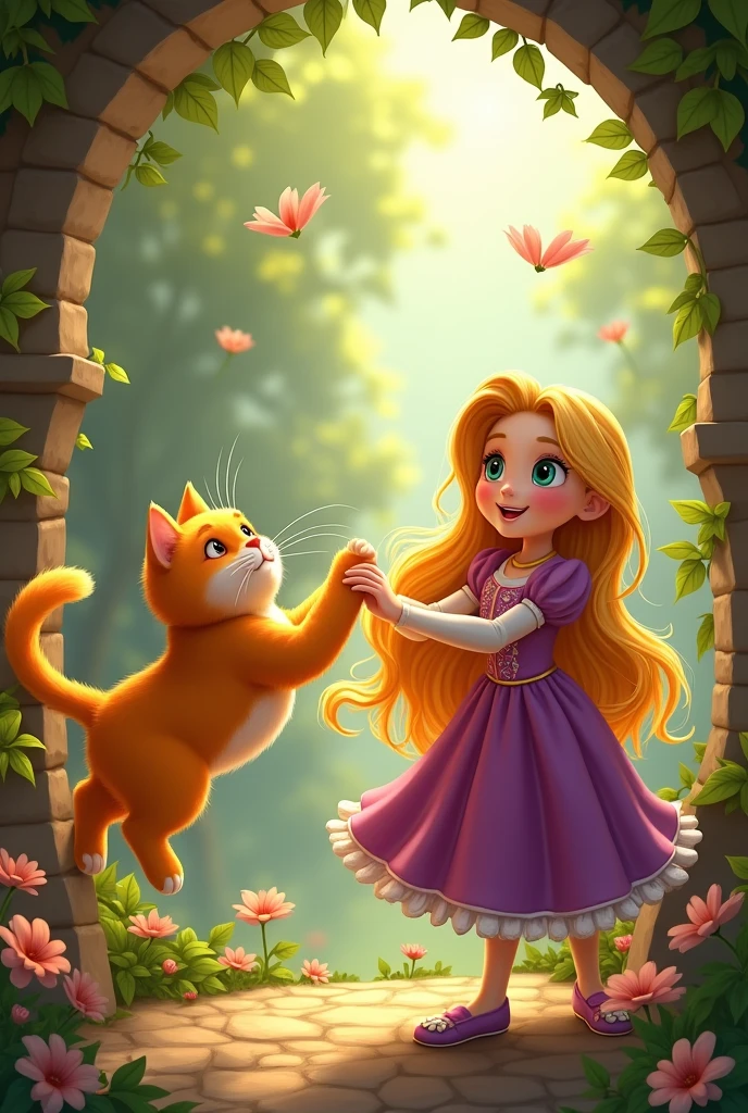 Rapunzel grab a cat tail, funny, orange cat, cat tail swinging