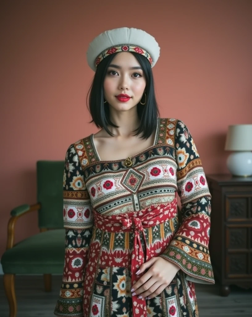 RAW photo, best quality, masterpiece, photorealistic, Polish girl, 20 years old, black hair, Light grey eyes, short bob cut, hair in 7 thirds, hair over one ear, Symmetrical eyes, pale skin, Big Breasts, rip gloss, Gel Nails, Accessories, various poses, smiling