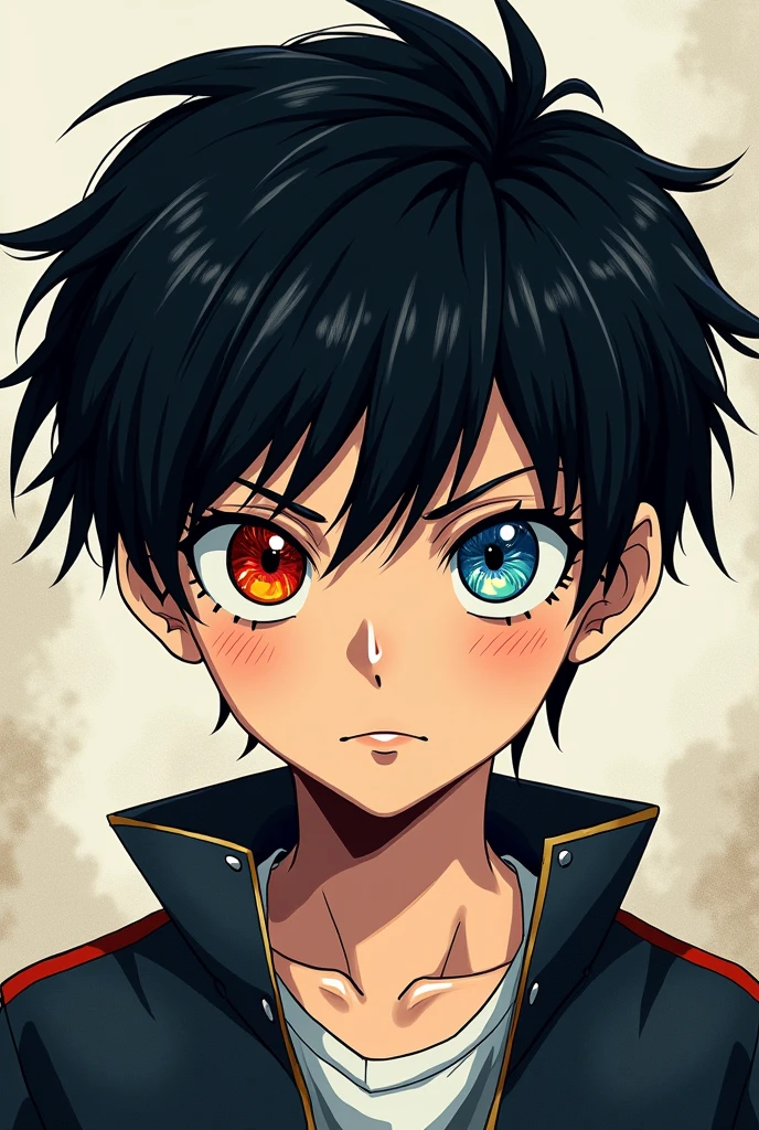 Black haired boy with three manga style eyes