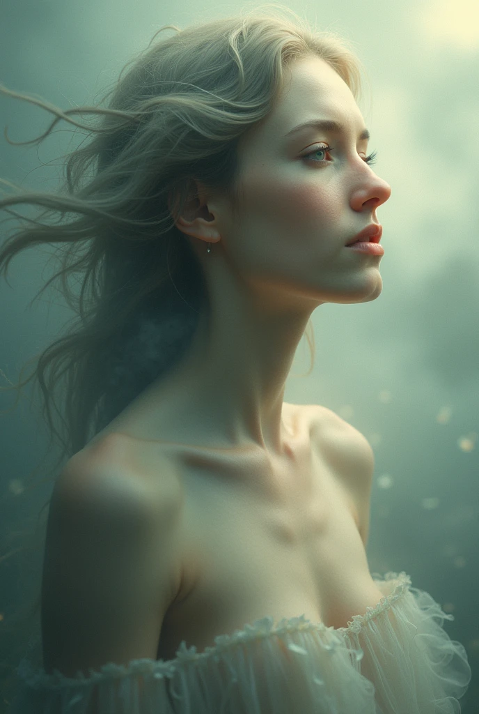 I am her lost naked dream that is within her path searching for freedom and that appears in this beautiful portrait full of emotions and messages that are seen in this image her eyes of faith are present in her  , The message I want to say is that I really exist, very real, in this dimension of reality., 48k rule of thirds atmosphere of nostalgia colors of hope but above all of faith 3d