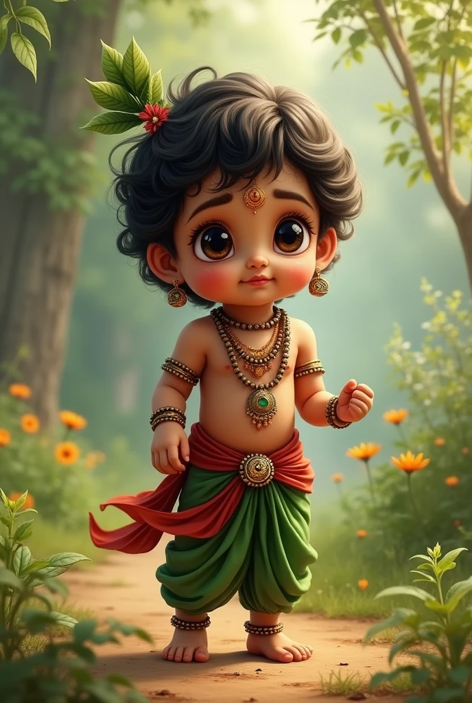Little krishna age of  1years in green and maroon cloths
