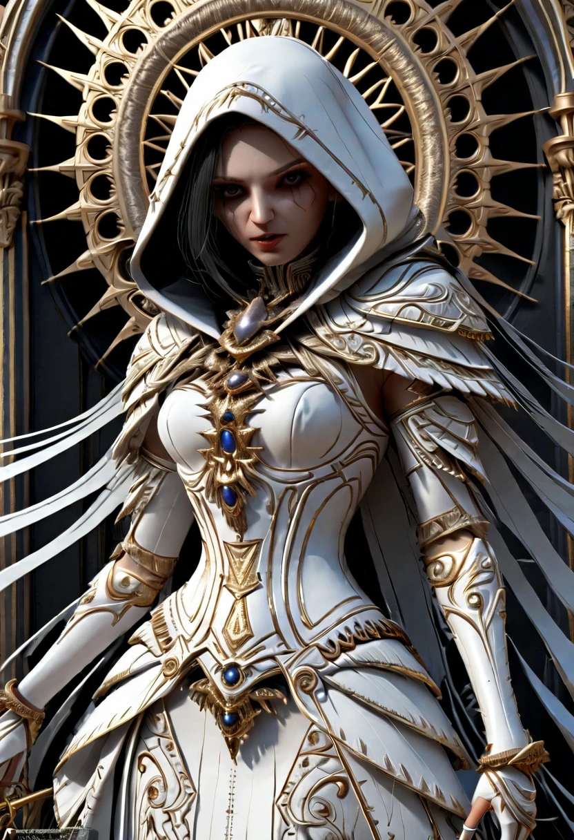 White Reaper, HarlequinPunk, Jaehra, panjang penuh, Karlkka, trending on DeviantArt, trending on Artstation, hyper detailed, insane details, intricate, elite, ornate, elegant, luxury, dramatic lighting, CGsociety, hypermaximalist, golden ratio, octane render, weta digital, micro details, 3d sculpture, structure, ray trace 4k