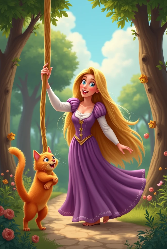 Rapunzel grab a cat tail, funny, orange cat, cat tail swinging, bully