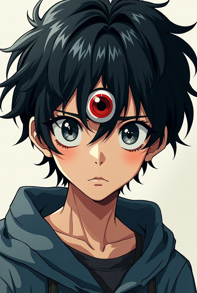 Black haired boy with three eyes, manga style
