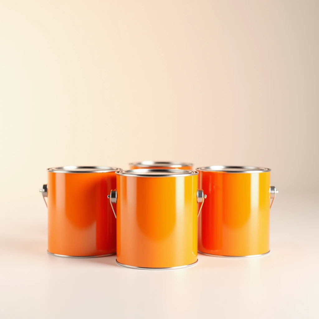 Cans of orange paint, Studio Photography, studio lighting, high detail, background white uniform,