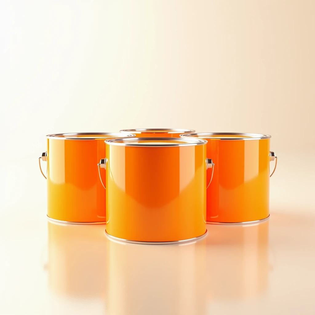 Cans of orange paint, Studio Photography, studio lighting, high detail, background white uniform,