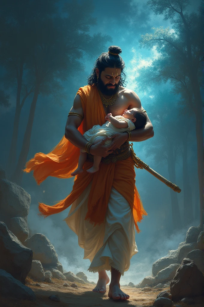 Vasudev carrying lord Krishna 


