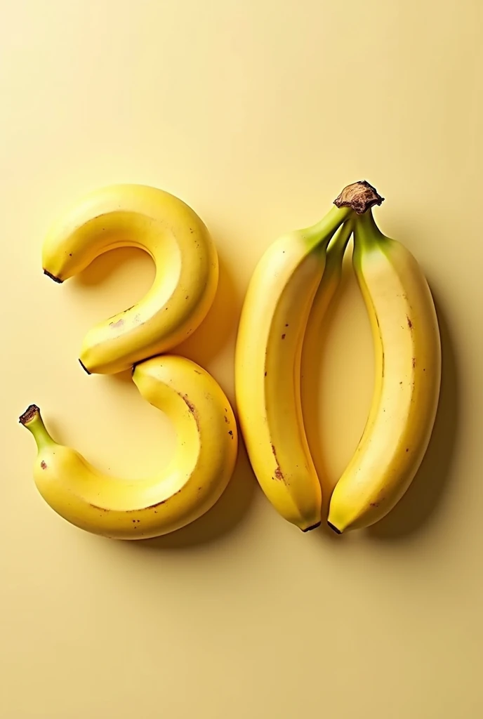 Number 30 made with several bananas without a background
