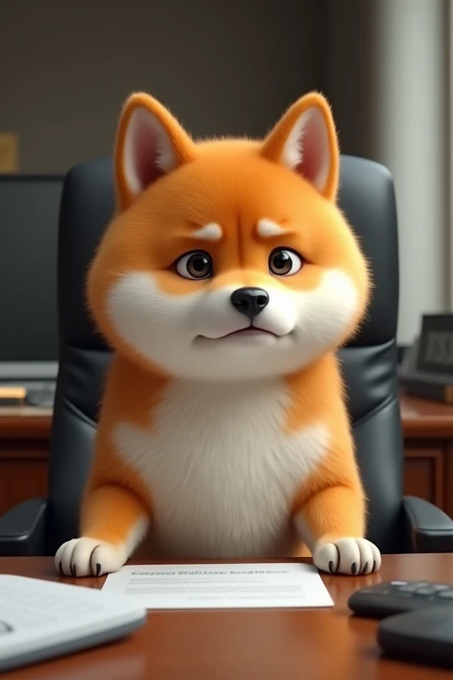 Please make a Shiba Inu who is worried because things aren't going as expected at the interview.