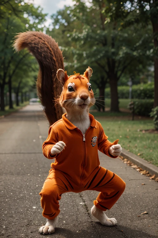 Image of a 3d animated squirrel in a tigger costume