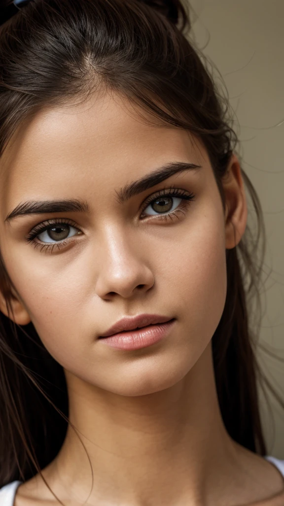 raw photo in UHD RAW format, beautiful girl 20 years old (Sergipe), (detailed casual wear), smooth and thin skin, parted lips [brown hair with bun. She is in a dark smoky movie set, Nikon D850 4 Camera Kodak Portra 400 Lens F1 Photography Film.6 Rich Colors Hyper-realistic Texture and Realistic Dramatic Lighting. DSLR Lighting, SLR camera, ultra-quality, sharpening, Camera focused on the face, film grain. fine-details, olhos e rosto extremamente symmetrical, extremely detailed, symmetrical, sharp piercing eyes
