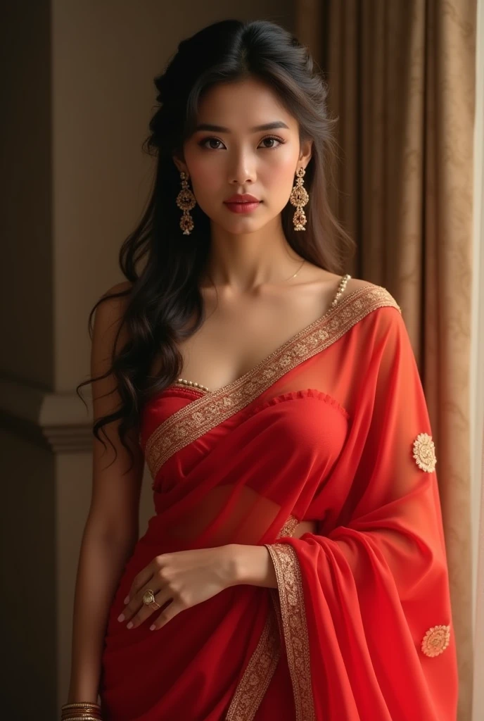 Red saree in sexy girl