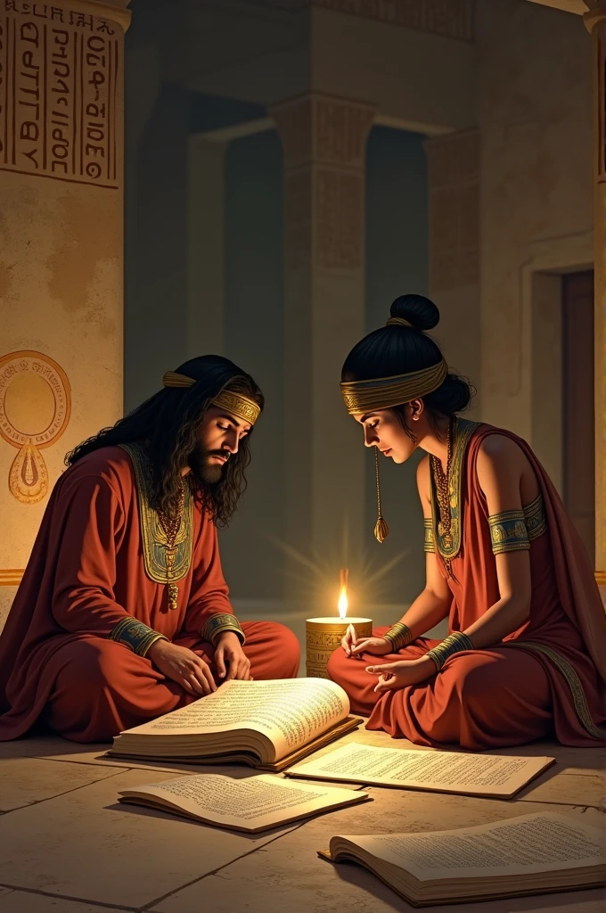 Ancient Egyptian reading books together
