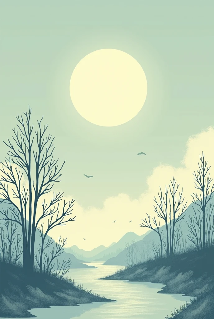 （Stick drawing style）：
The outline of the forest is outlined by simple lines in the darkness，The background is soft moonlight。A few trees and leaves rustling in the breeze create a peaceful evening atmosphere。

