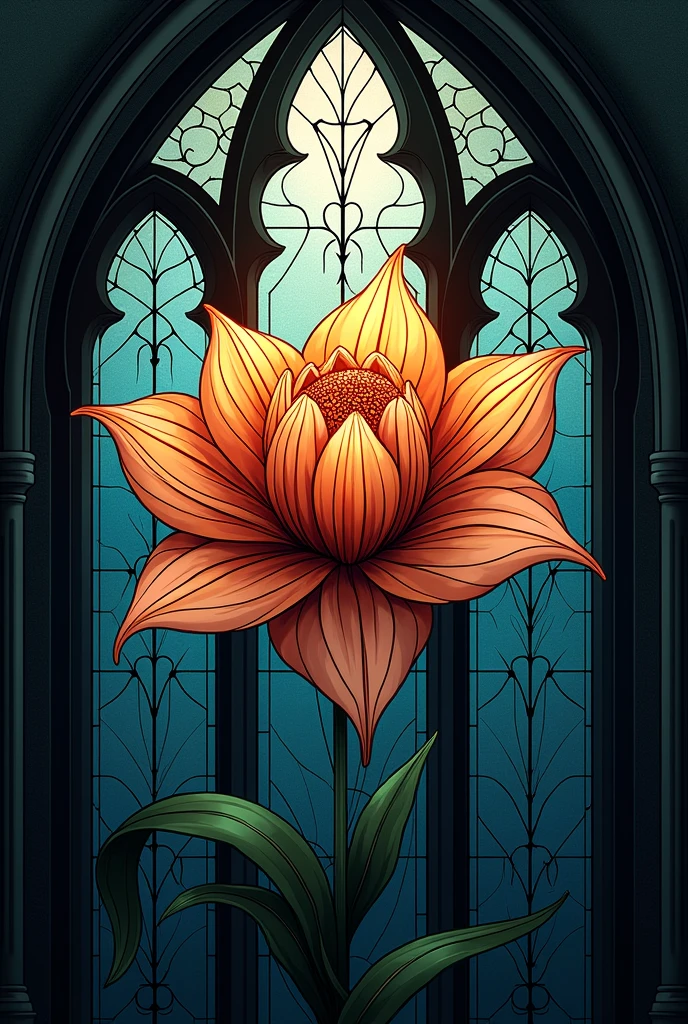 A flower in a gothic style stained glass painting