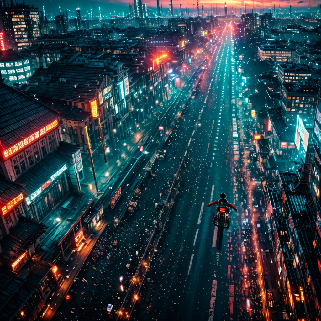 (xuer flies over), (sexy race qeen), (dramatic, gritty, intense:1.4), city,
motor cycle, curved colorful horizon, (Luminism:1.28),