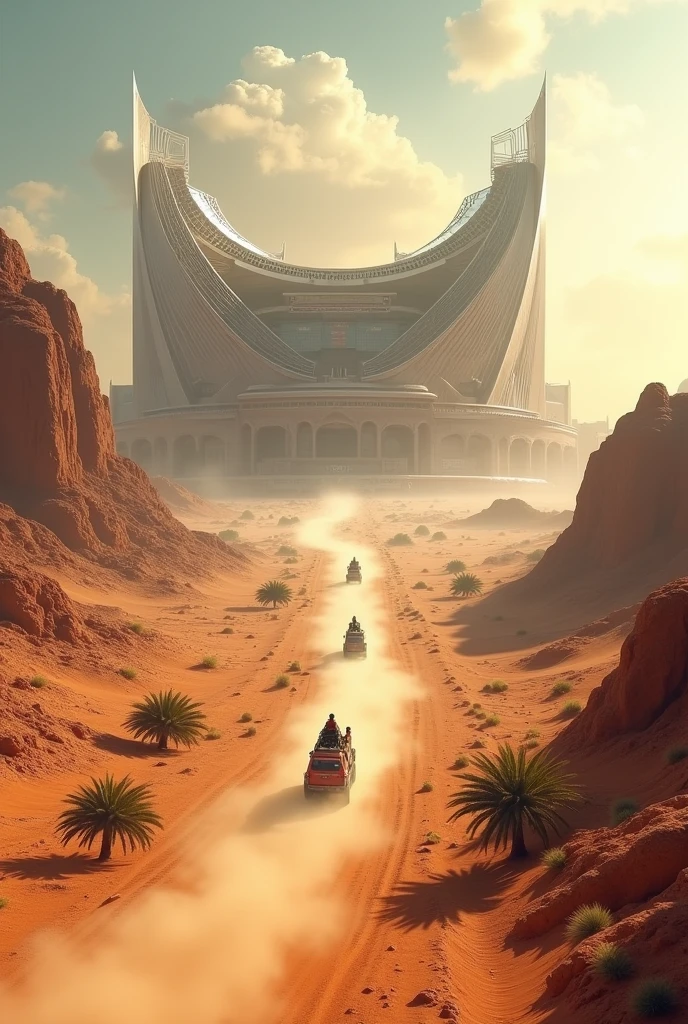 Take a desert road and at the end a football stadium