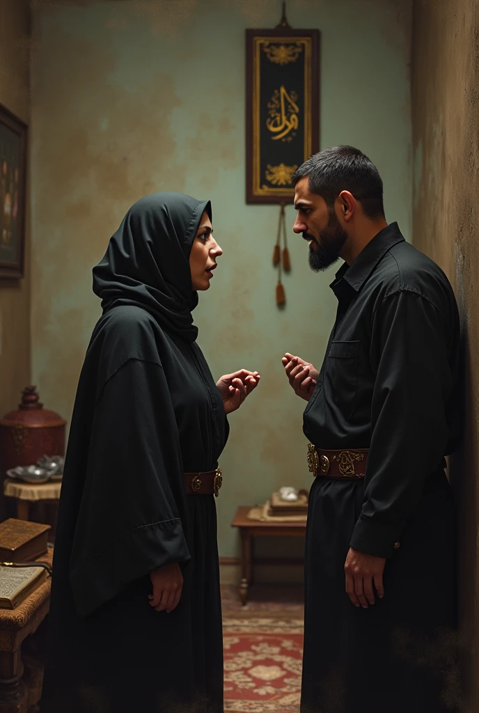 The Islamic wife quarrels with her husband