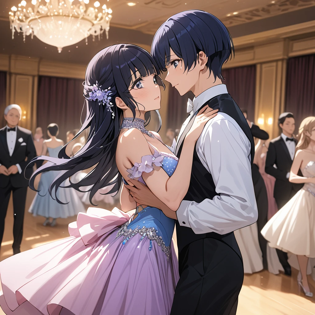 ((Highest quality)), ((masterpiece)), (detailed), （Perfect Face）、The woman is Reika Aoki with semi-long hair、A woman is wearing a ballroom dance costume at a ballroom