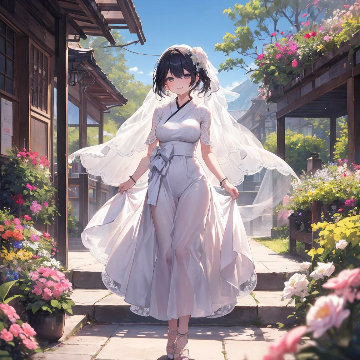 Furina focal sensor | Genshin Impact, masterpiece, best quality, 1 Girl,2, proportional body, proportional., wedding服, White Wedding Dress, Long skirt, wedding, ,only, Standing in the middle of the garden, outdoor, wedding, The sky is beautiful, In a paradise full of love and happiness.............................................................., The bride is wearing a Japanese dress,A charming smile.............................................................., The passage of time stops for them.............................................................., On this wedding day of love and happiness.............................................................., bright beautiful flowers, Holding in hands symbolizes the embrace of love.............................................................., Spreading love and friendship through flowers, In a paradise full of love and happiness.............................................................., Wear a yukata、Bride wearing masika.............................................................., It's a beauty and elegance.............................................................., Express your love to your spouse............................................................., In a paradise full of love and happiness.............................................................., Kochikugisa is the tree of new beginnings.............................................................., Their love and affection..........................................................., and absorbed a lot of love.............................................................., Flowers represent love and peace.............................................................., In a paradise full of love and happiness.............................................................., View from the front., Thigh straps, Head tilt, boring, 10, 10, HD, Smile, ,Fox Girl,Huge breasts,High heel