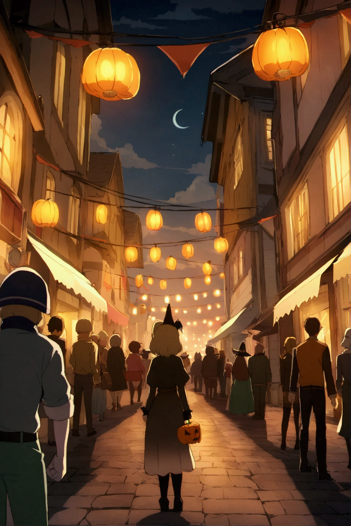 Halloween、pumpkin、parade、、night、far and near method, Anime Style, 