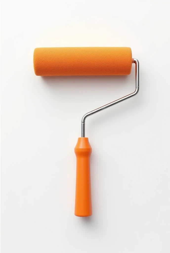 Paint roller with long handle, orange color, Studio Photography, studio lighting, realistic skin texture and detail, the photo is taken straight, background white uniform,