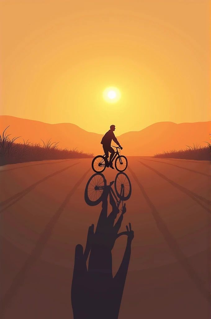 A ground with
cycle with man sunset only show shadows