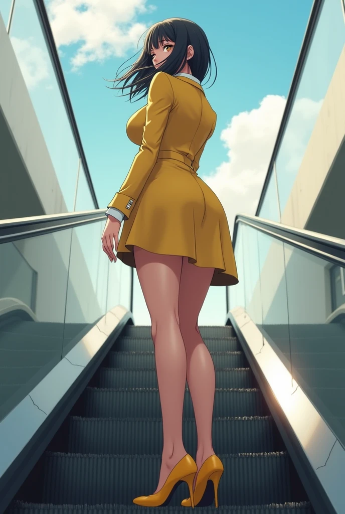 photo of a black nude woman with trimmed pubic hair and big clitoris, long legs and high heels, wearing a (crop turtleneck sweater:1.2), (naked below waist:1.3), walking on a (Berlin U-Bahn platform), clearly detailed face and eyes