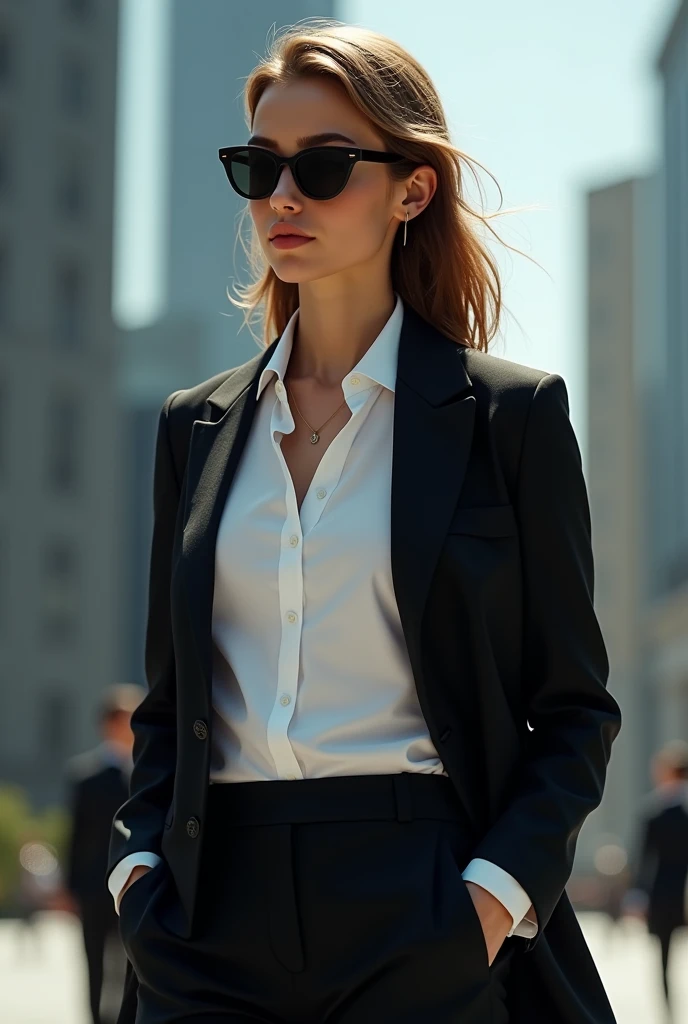 GIRL IN SUNGLASSES WITH SUIT