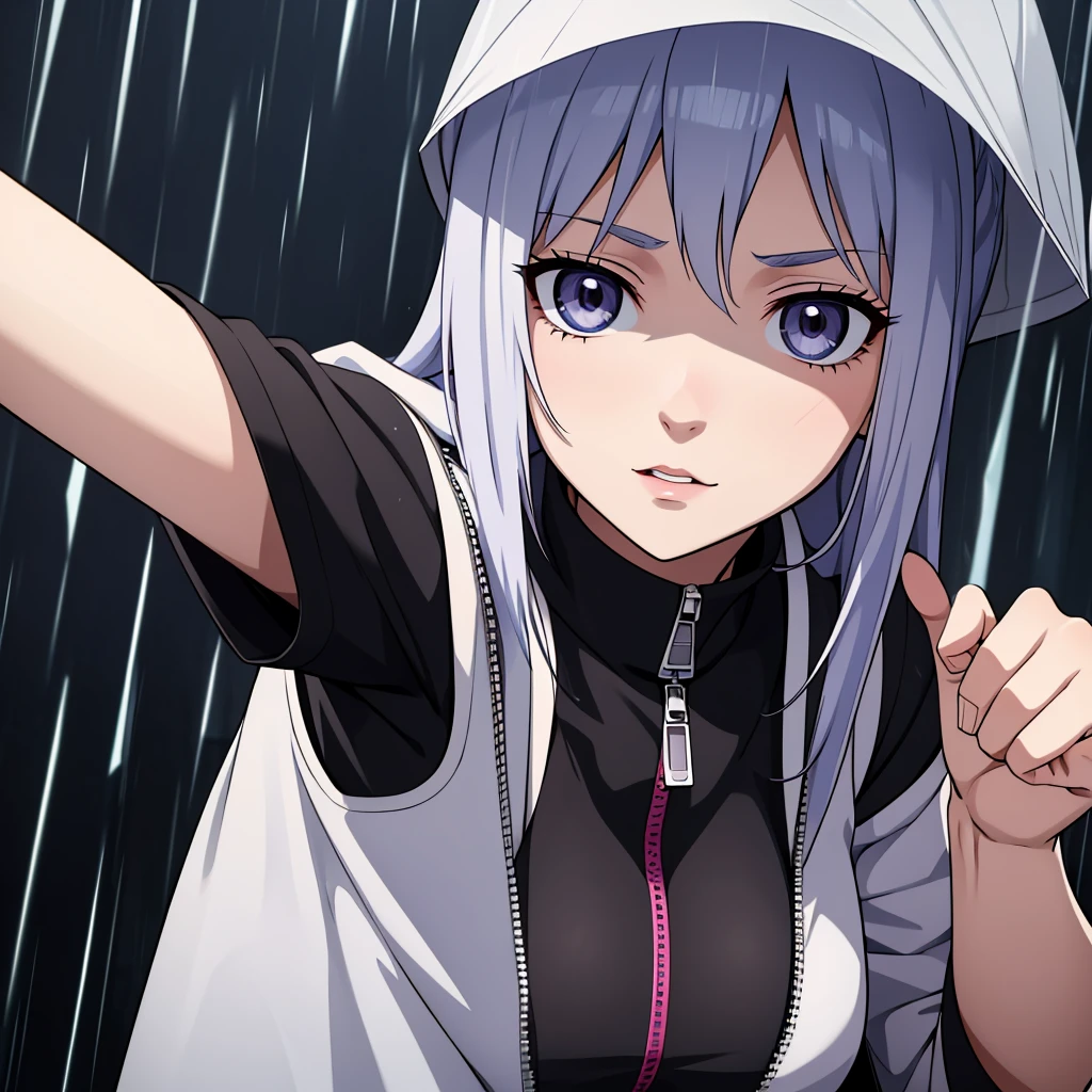 woman (naruarrive), 1 Girl, Alone of, breast, of_Eye, upper_Body, Watching_arrive_this_Side, cosmetic, zipper, rain, Paper, nose, open clothiss, Paper jutsu, upper Body, Xiao organization clothing, Lip piercing 