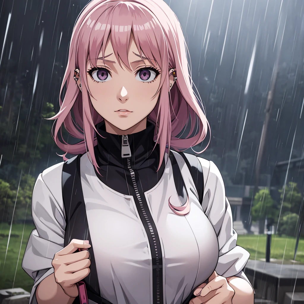 woman (naruarrive), 1 Girl, Alone of, breast, of_Eye, upper_Body, Watching_arrive_this_Side, cosmetic, zipper, rain, Paper, nose, open clothiss, Paper jutsu, upper Body, Xiao organization clothing, Lip piercing 