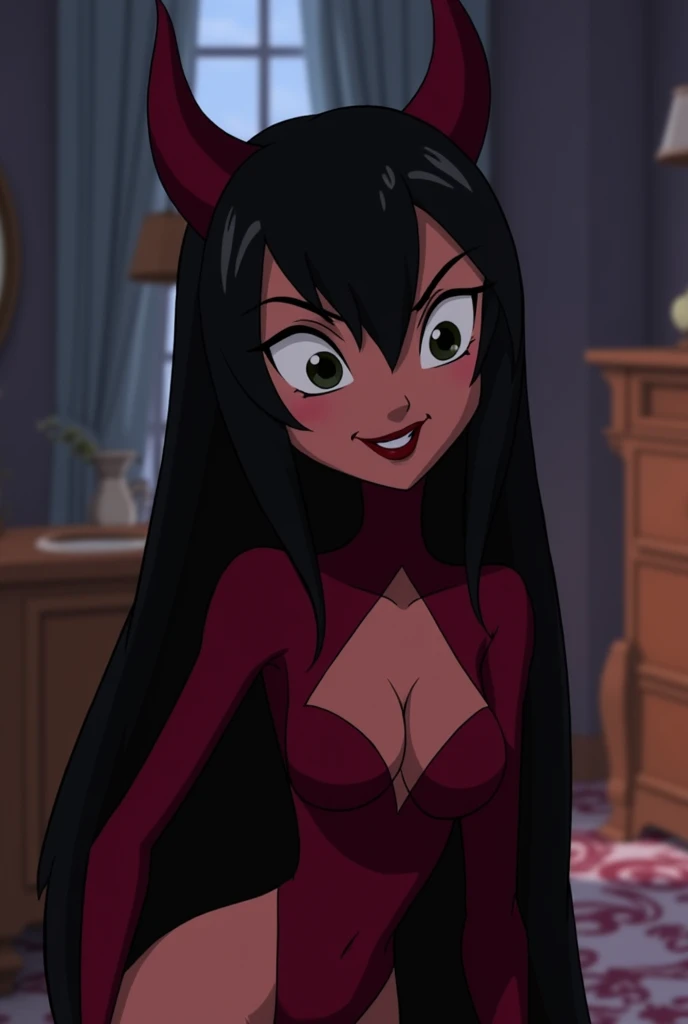 Professional portrait photography of a beautiful smiling catwoman.,Bettie page chica en ropa de invierno ,cola de caballo pelo negro, pintalabios rojo,maxifalda larga negra(maxifalda larga negra:1.2),mirada coqueta y sensual, beautiful symmetrical face, maquillaje bastante natural, wearing stylish and warm winter fashion clothes,coqueteando con la camara, ((guantes de cuero negro)), ((lying in bed with my hands and feet tightly chained to the bed in front of me in my dark hotel room )), ultra realista, Arte conceptual, elegant, Muy detallado, complejo, Sharp focus, profundidad de campo, F/1. 8, 85mm, (((color calificado profesionalmente))), luz difusa suave y brillante, (volumetric fog), tendencia en Instagram, hdr 4k, 8k