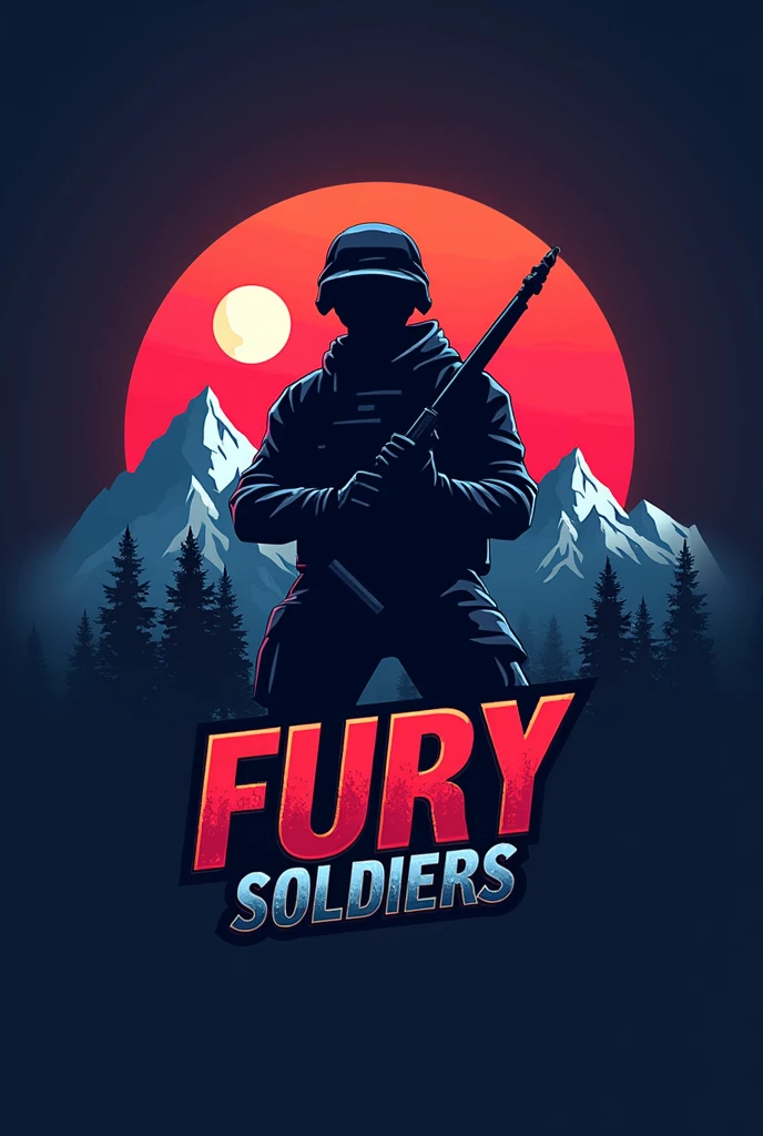 Creat a gaming esports logo for SOLDIERS  like nepal falg and aslo add color like nepal flag and add Write FURY SOLDIERS and add overlay as mountain