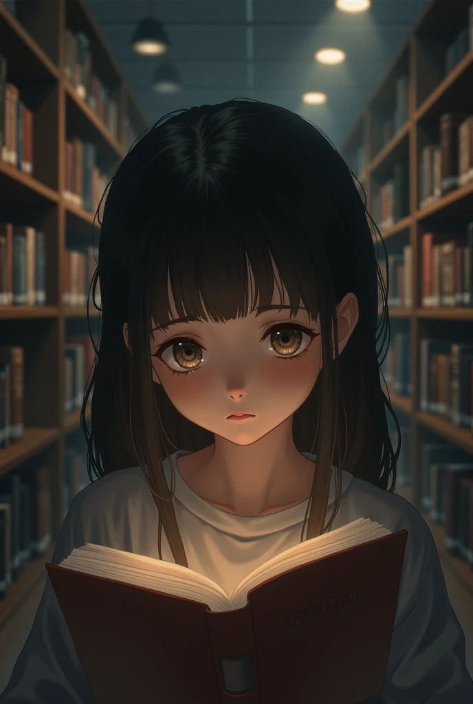 A girl hiding her tears she look sad in library she crying because she see her crush with another girl her crush and the girl reading books together they look so happy