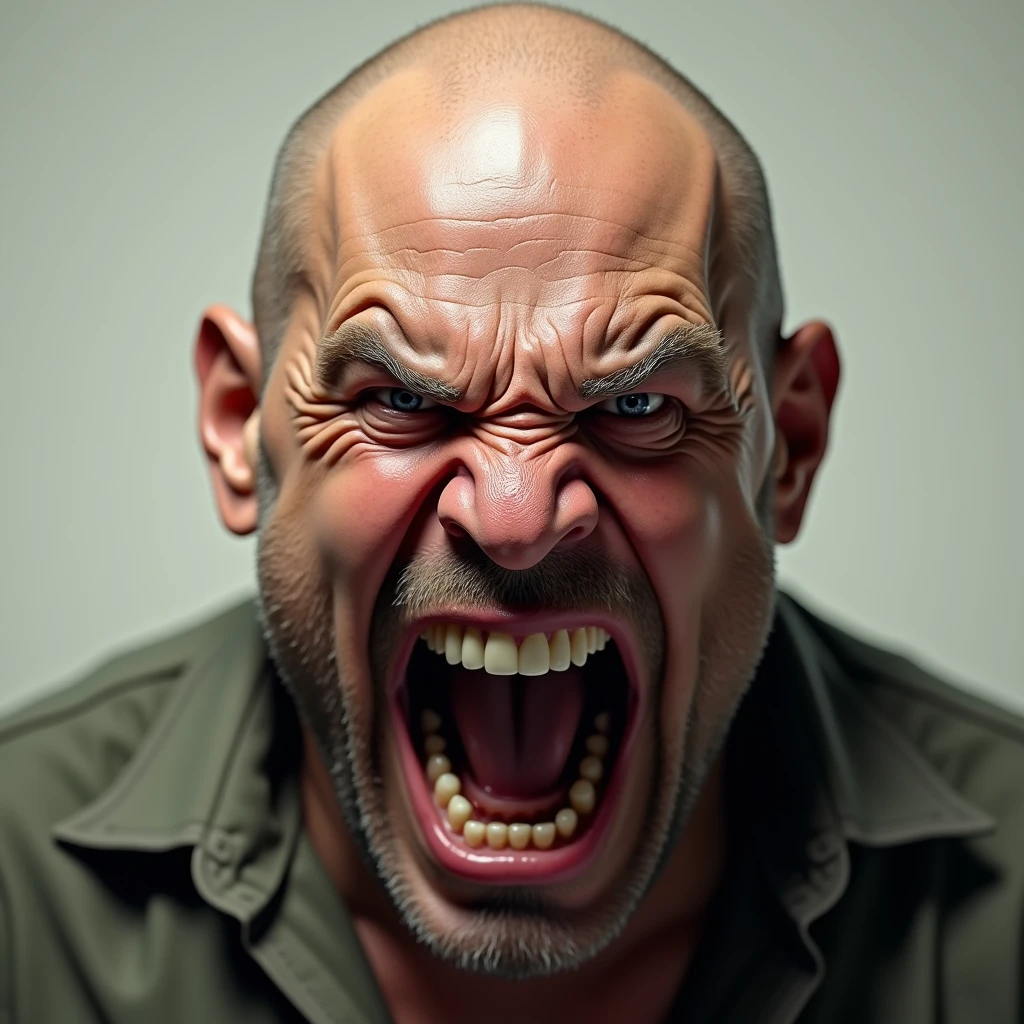 Bald man,blush,anger,Roar