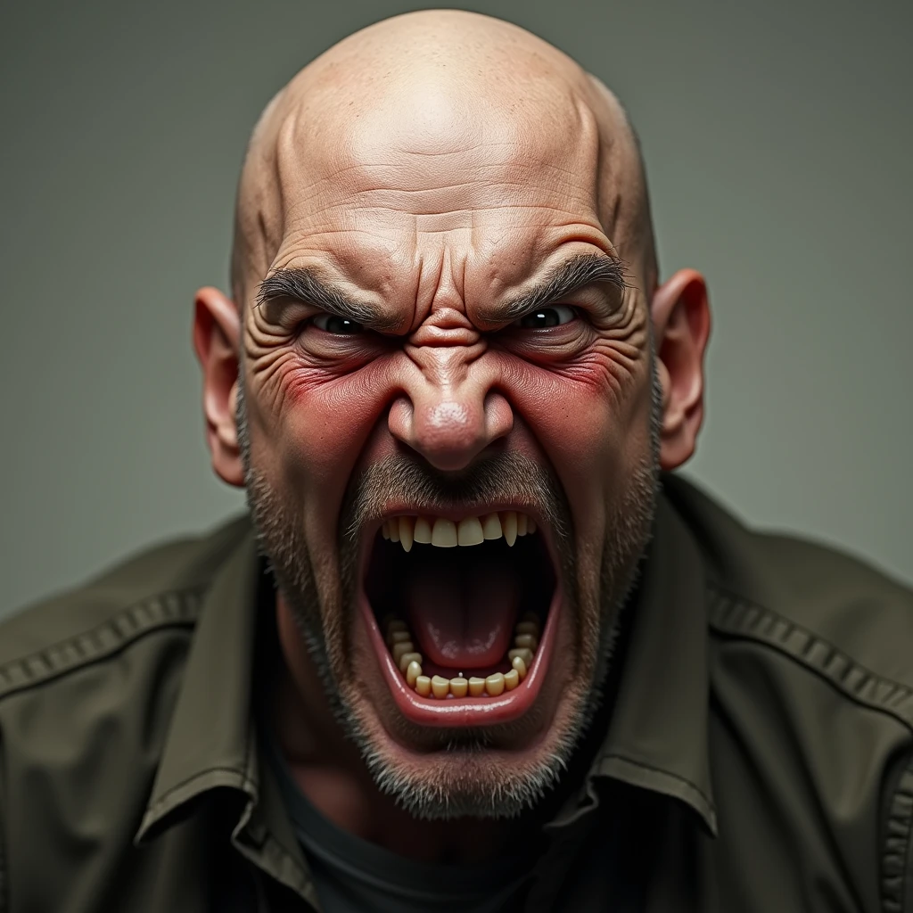 Bald man,blush,anger,Roar