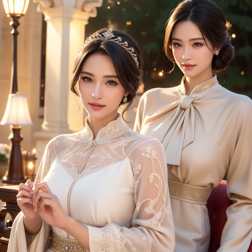 1girl, beautiful young woman, royal bride outfit, detailed face, alluring eyes, full lips, outdoor setting, selfie, soft lighting, warm colors, (best quality,4k,8k,highres,masterpiece:1.2),ultra-detailed,(realistic,photorealistic,photo-realistic:1.37),cinematic,beautiful detailed eyes,beautiful detailed lips,extremely detailed face and eyes,long eyelashes,intricate clothing textures,elegant posing,warm smile,romantic atmosphere