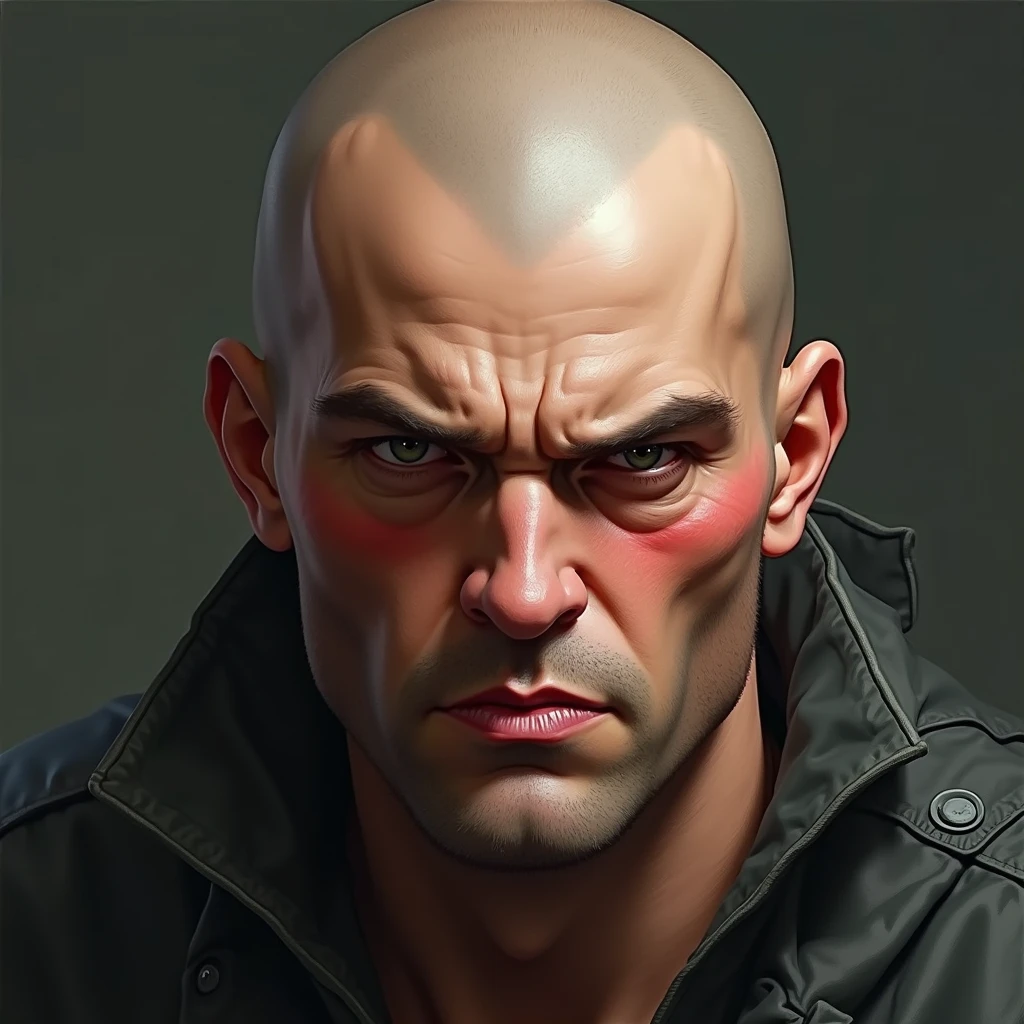 (masterpiece, best quality:1.2), 1boy, scar, portrait, realistic, bald,